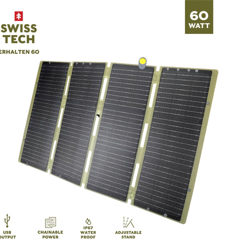 60W Foldable Solar Panel, USB-A and USB-C, Phone Charger, Waterproof, Emergency, Solar Panel Only