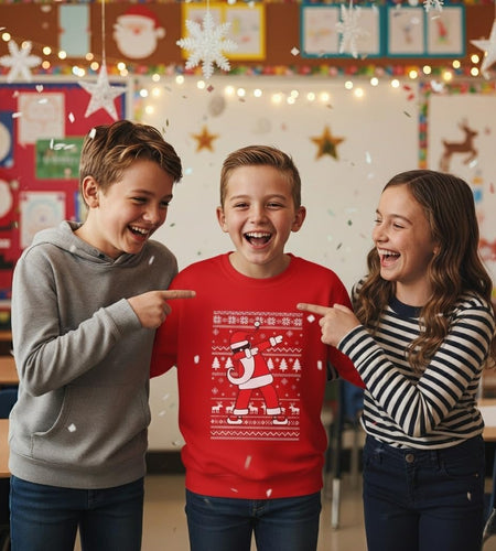 Dabbing Santa Kids Christmas Sweatshirt - Funny Ugly Holiday Sweater Style Pullover for Boys & Youth