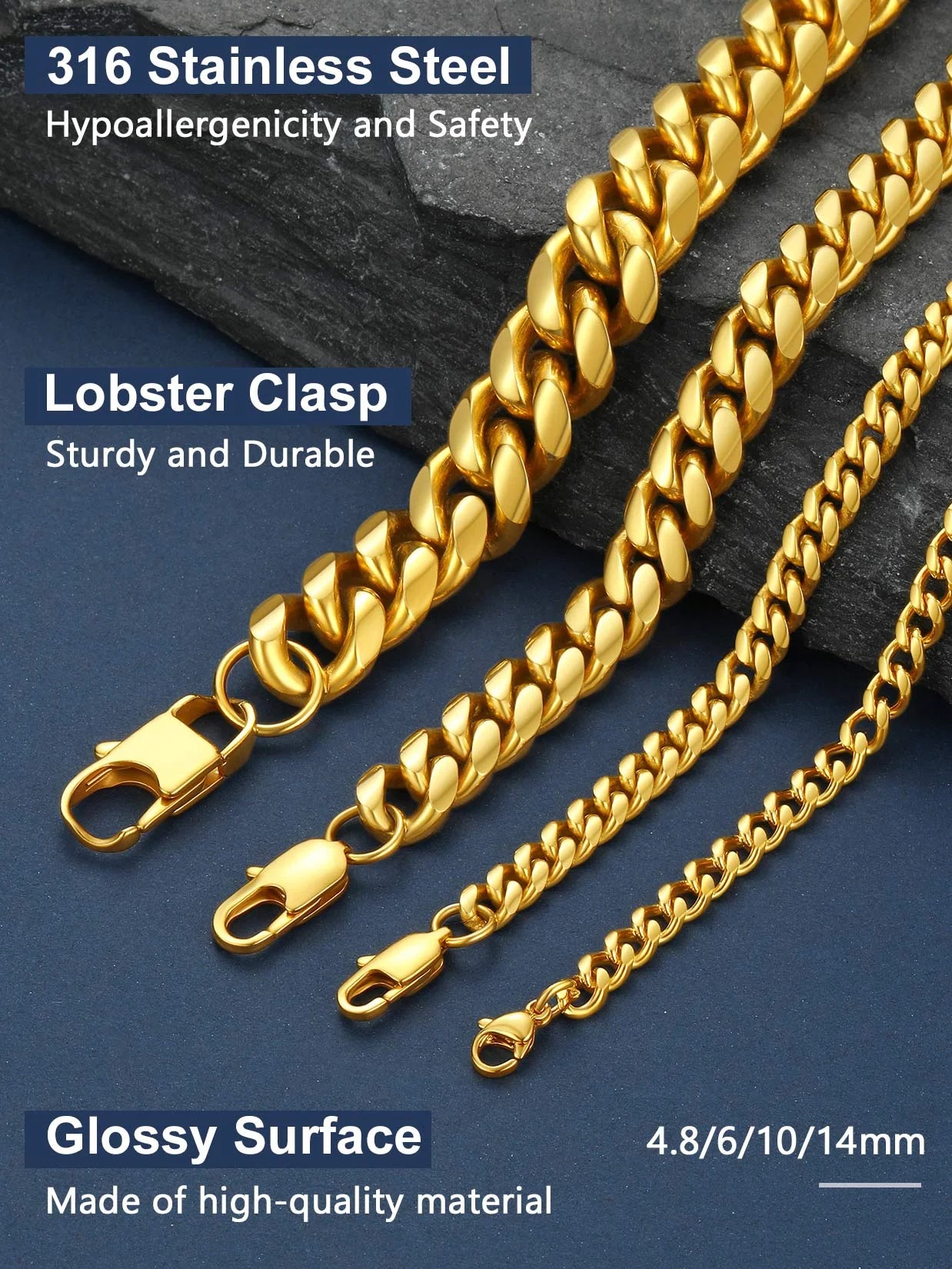 Men'S Stainless Steel Chain Rapper Necklace 4.8Mm 14 Inch Costume Hip Hop Jewelry Mens Gifts