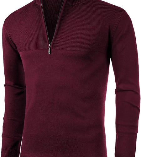 Mens Slim Fit Zip up Mock Neck Polo Sweater Casual Long Sleeve Sweater and Pullover Sweaters with Ribbing Edge