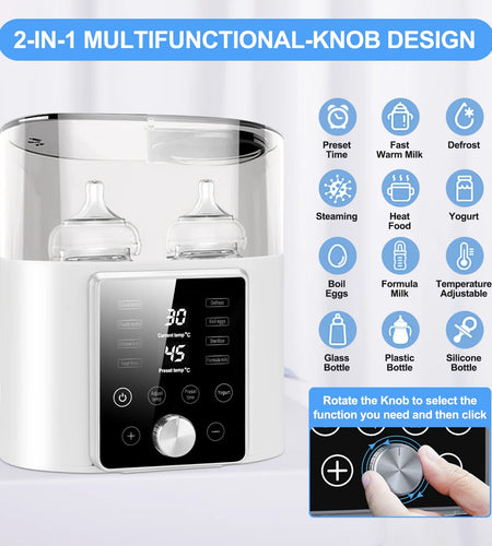 Baby Bottle Warmer, 12 in 1 Babies Fast Milk Warmer & Sterilizer Double Food Heater & Defrost Bpa-Free with LCD Display, Timer & 24H Temperature Control for Breastmilk & Formula