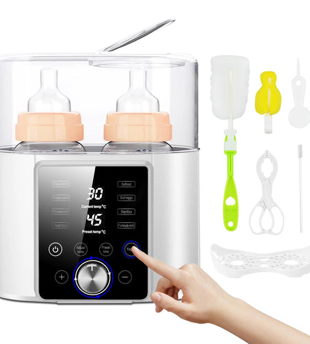 Baby Bottle Warmer, 12 in 1 Babies Fast Milk Warmer & Sterilizer Double Food Heater & Defrost Bpa-Free with LCD Display, Timer & 24H Temperature Control for Breastmilk & Formula
