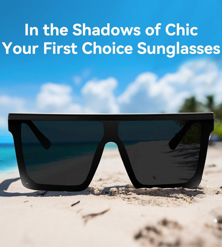 Square Oversized Sunglasses for Women Men Fashion Flat Top Big Black Frame Shades