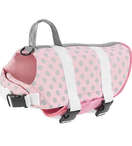 Dog Life Jacket - Keep Your Canine Safe with a Neoprene Life Vest - Designer Life Jackets - Perfect for Swimming and Boating - Pink/Silver Xx-Small