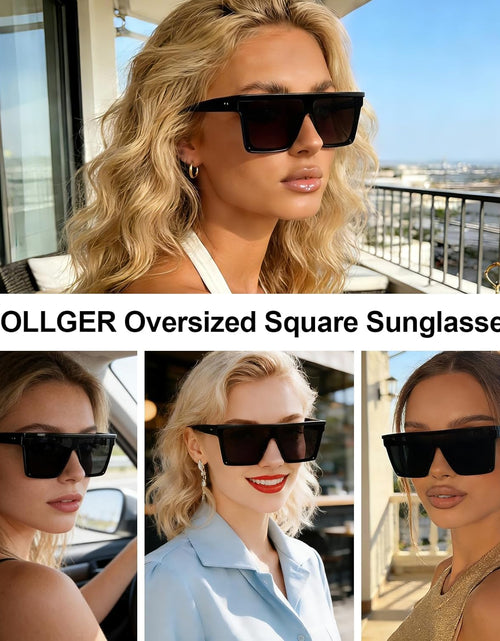 Load image into Gallery viewer, Square Oversized Sunglasses for Women Men Fashion Flat Top Big Black Frame Shades

