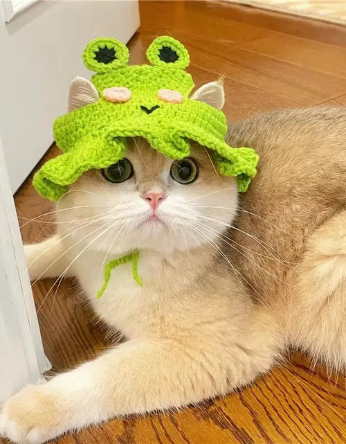 Load image into Gallery viewer, Hand-Made Cat Hat Elastic Woven Cap Pet Hat Puppy Kitten Headwear Knitted Hat Party Photo Shoot Props Decoration Cat Accessories
