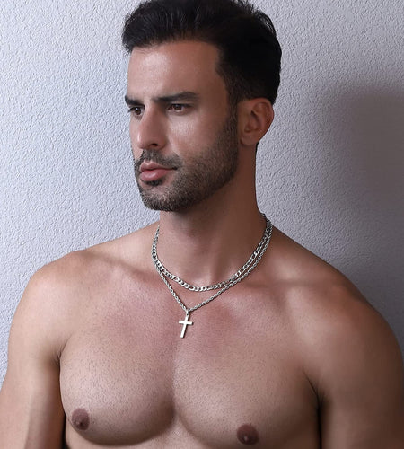 2025 Graduation Gifts for Him Boys Kids Teenages Teen Boyfriend Brother Son Grandson Graduates Silver Cross Necklace Pendant Chain Set Catholic Religious Christian Jewelry Gifts Ideas Age