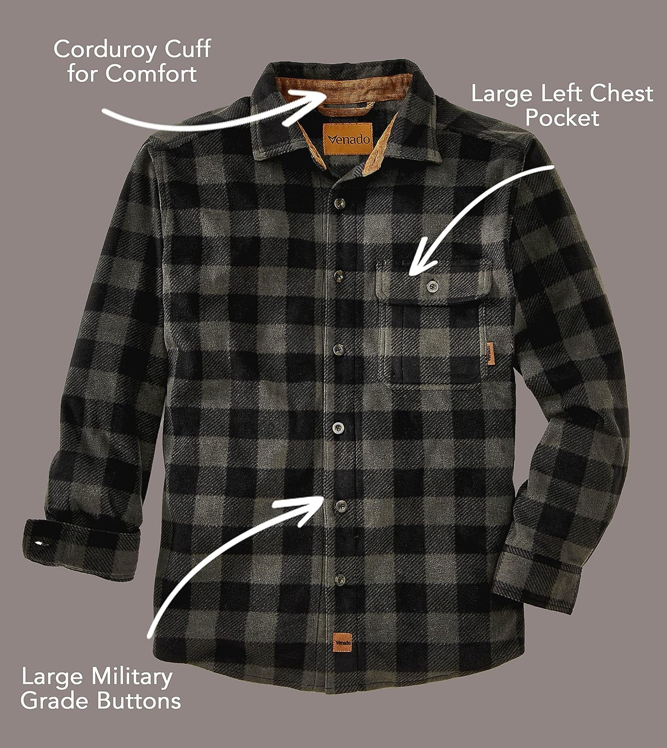 Mens Plaid Shirts for Men - Heavyweight Buffalo Plaid Fleece Shirt