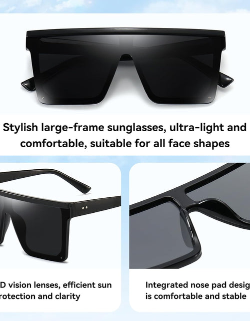 Load image into Gallery viewer, Square Oversized Sunglasses for Women Men Fashion Flat Top Big Black Frame Shades
